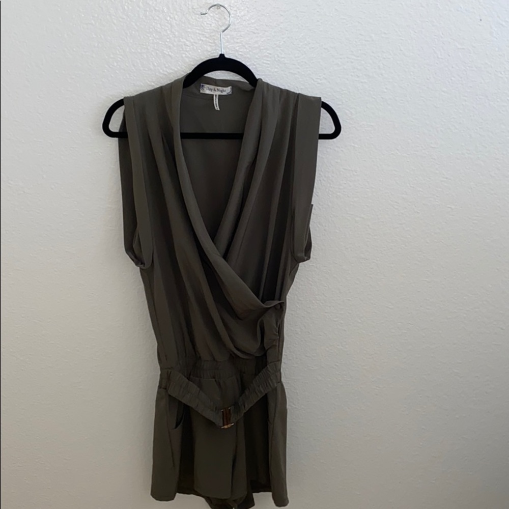 Olive Green Belted Romper - Small